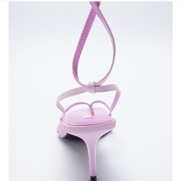 NWT ZARA Heeled Leather Square Toe Sandals Mauve - Picture 7 of 8